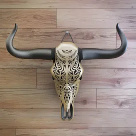 Carved cow skull